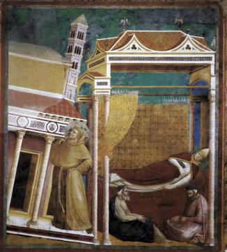 Giotto di Bondone, Sen Inocence III. o Františku z Assisi jako zachránci církve, freska v horním kostele sv. Františka v Assisi, 1297-99